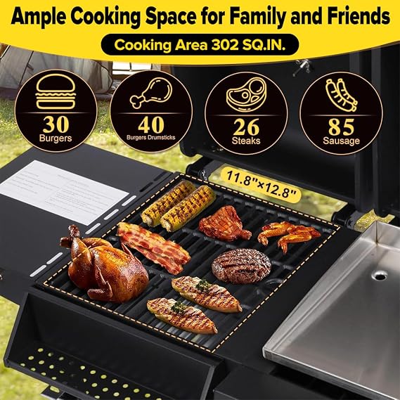CIG GARDEN 2-Burner Dual Fuel Grill: Propane & Charcoal Combo with Stainless Steel Grill Pan, 21,000 BTU, Cast Iron Grates, Outdoor BBQ for Balcony, Backyard & Patio