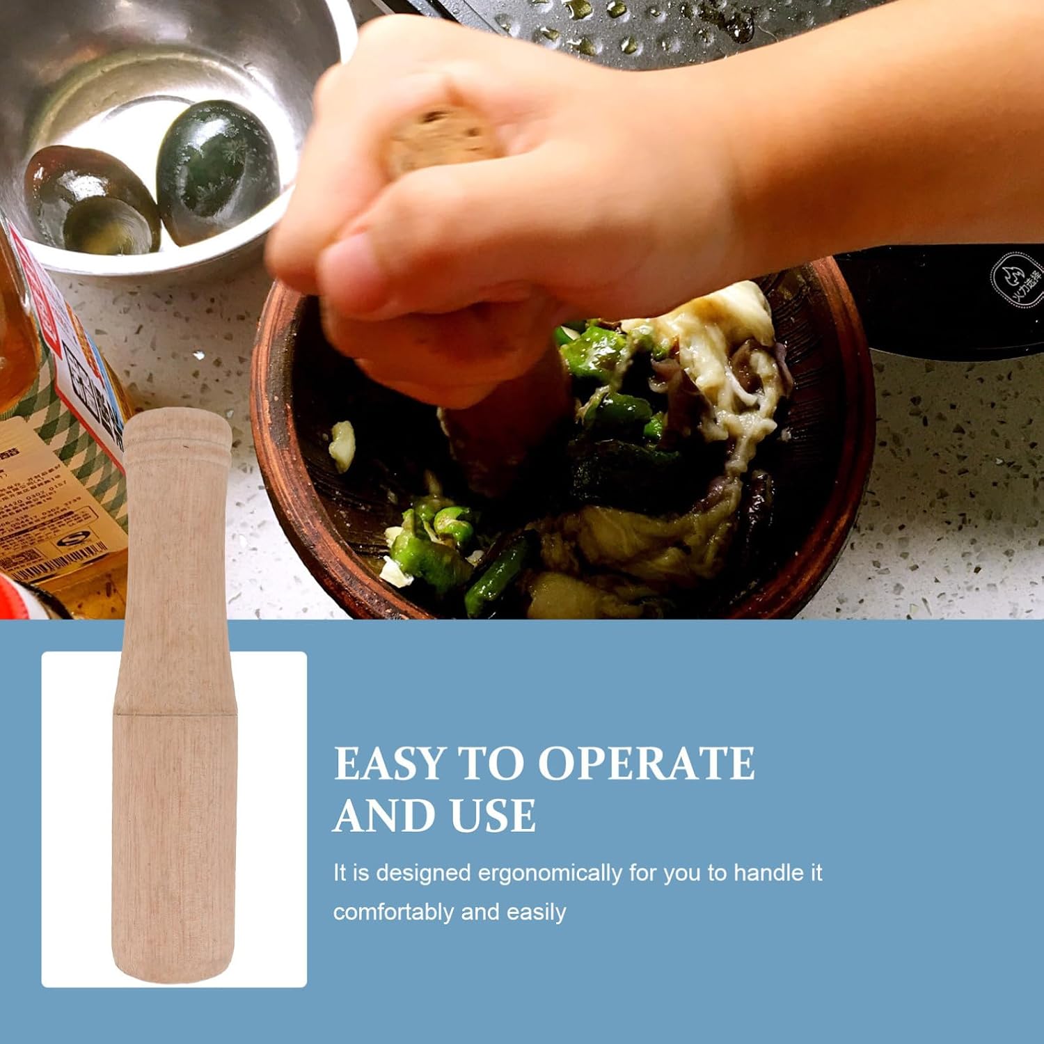 Wooden Pestle Muddler Garlic Masher for Spice Powder Grinding Kitchen image 5