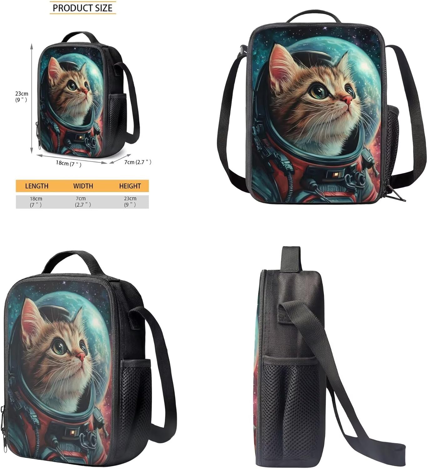 Coldinair Stellar Boys School Bags 9-10 Years Astronaut Cat Kids Backpack for Girls with Lunch Box Pencil Case Bookbag Set for Elementary Middle School Student Travel Outdoor Daypack for Kids Child
