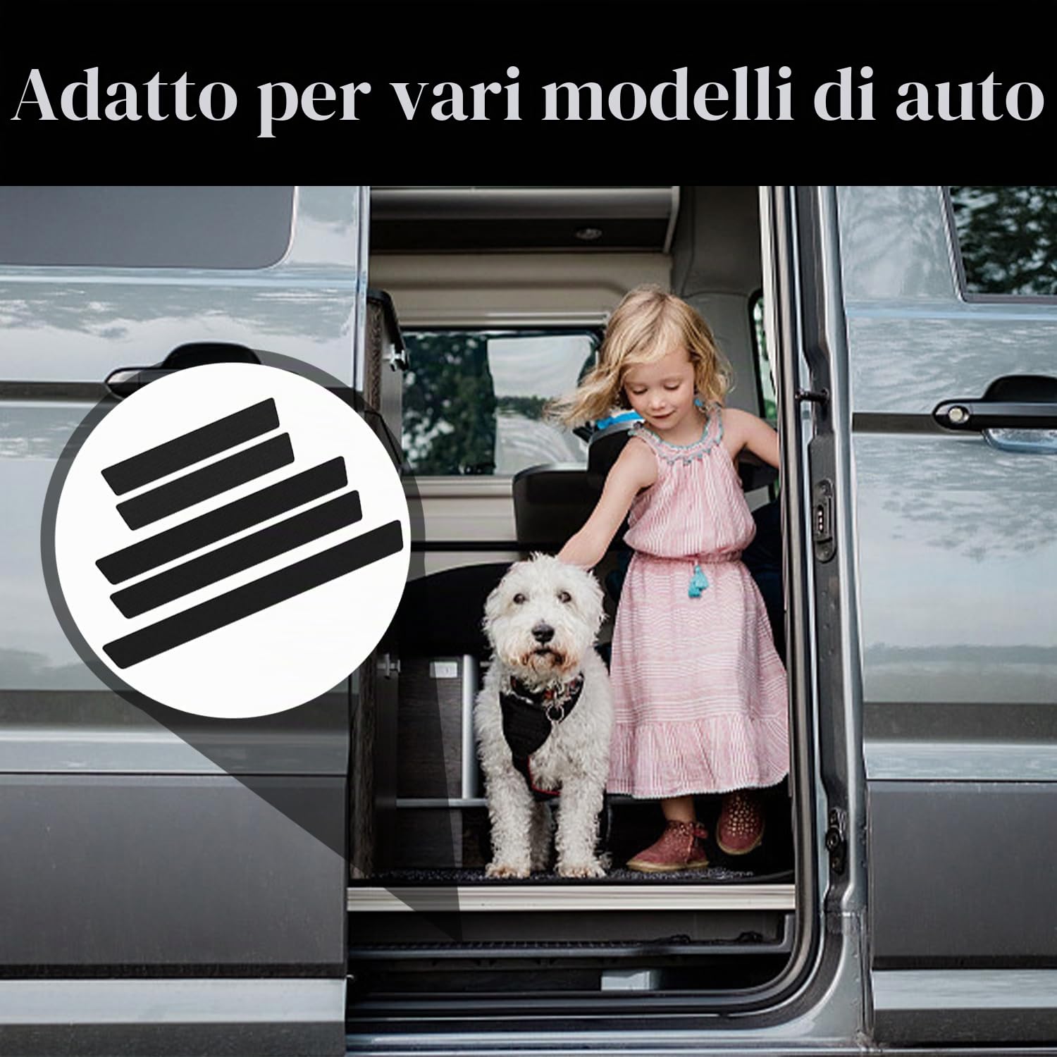4 strisce di protezione per battitacco auto con 1 striscia paraurti per bagagliaio, protezione soglia della porta, pellicola per bagagliaio auto