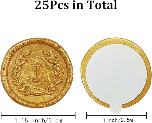 Miniatura 2 de 25 calcomanías adhesivas de cera con letra J dorada, hechas a mano, sin necesidad de sellar, rasgar y usar calcomanías de cera para invitaciones de