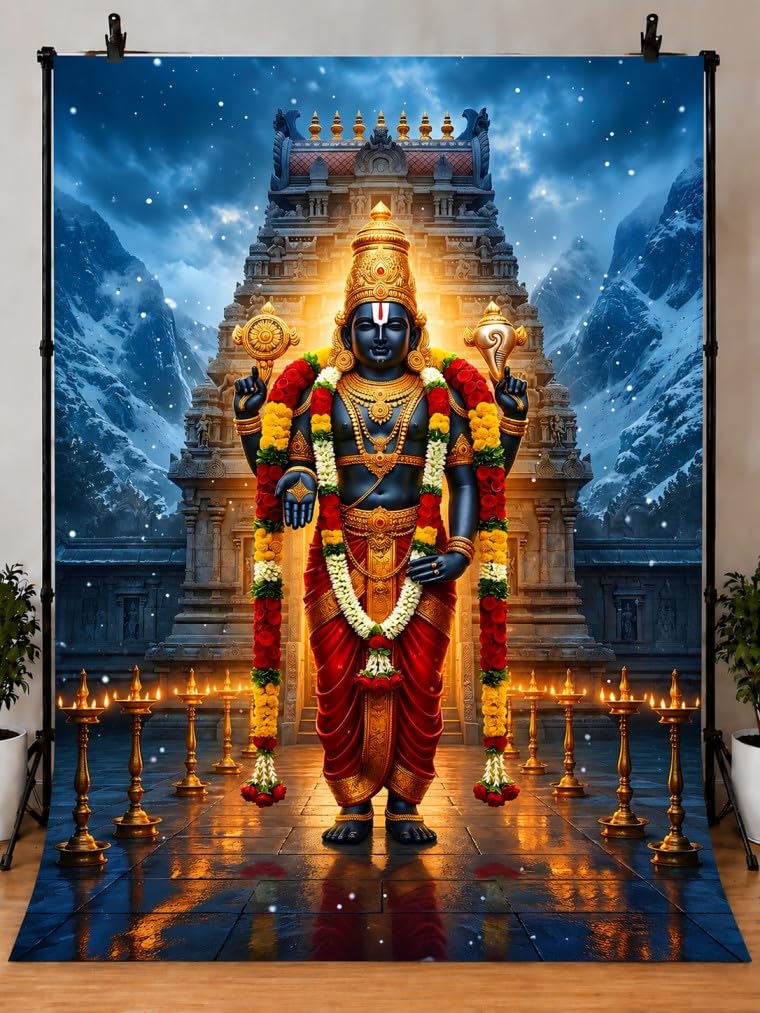 Lord Venkateswara Tirupati Balaji Design Backdrop Curtain for Decoration Backdrop Cloth for Pooja Decoration Traditional/Background Curtain Cloth for Festival Size 8Feet Height and 5Feet Width(8 * 5)-picture-18