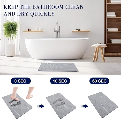 Miniatura 3 de Tapete de baño de piedra, tierra de diatomeas, súper absorbente, antideslizante, de secado rápido, fácil de limpiar, ideal para baño, suelo de ducha