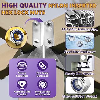 200Pcs M4x0.7mm Self-Locking Nylon Lock Nuts Set (18-8) 304 SS