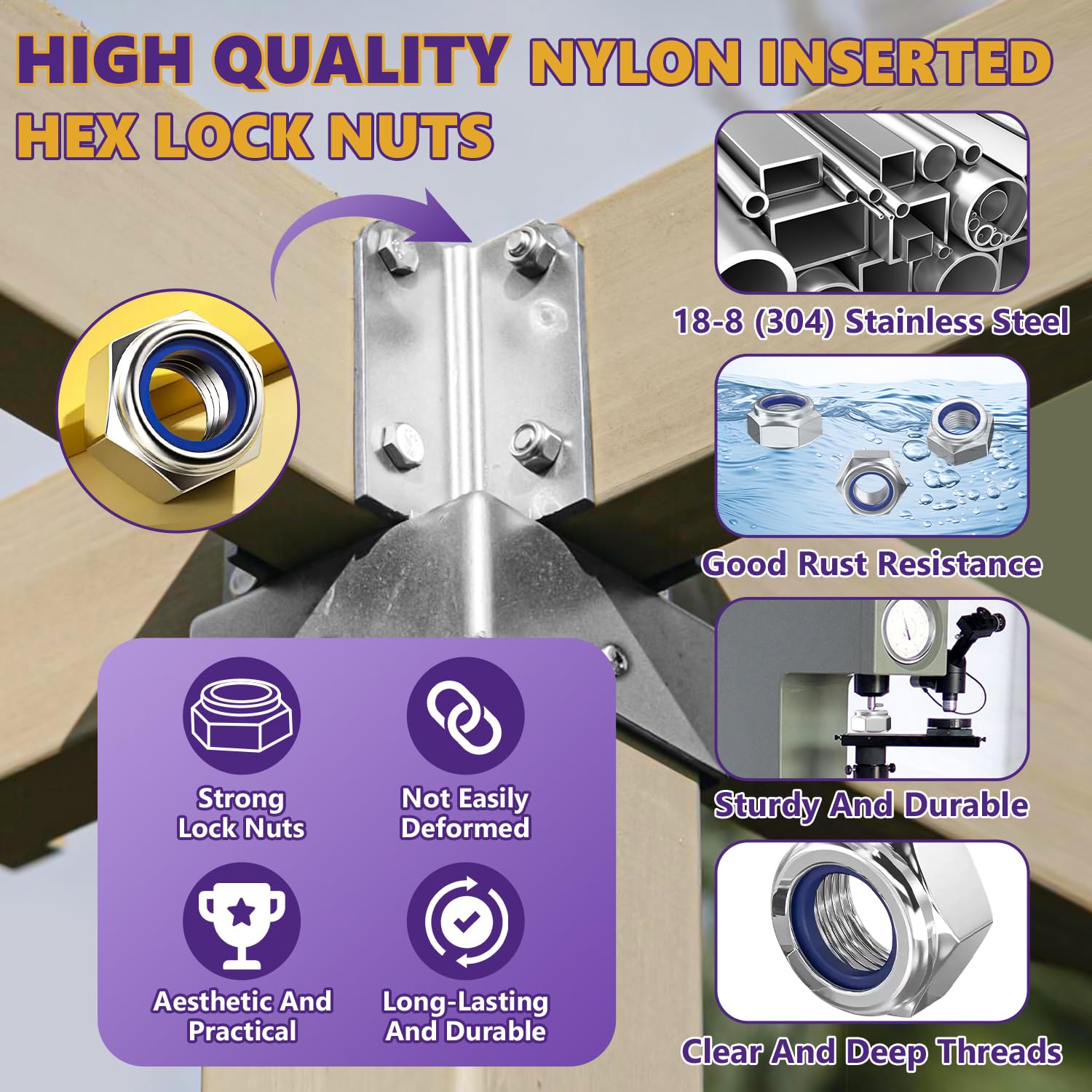 100Pcs M6 Nuts Nylock, Leryati Lock Nuts M6 Stainless Steel Hex A2 V2A Self Locking Nut - Image 2