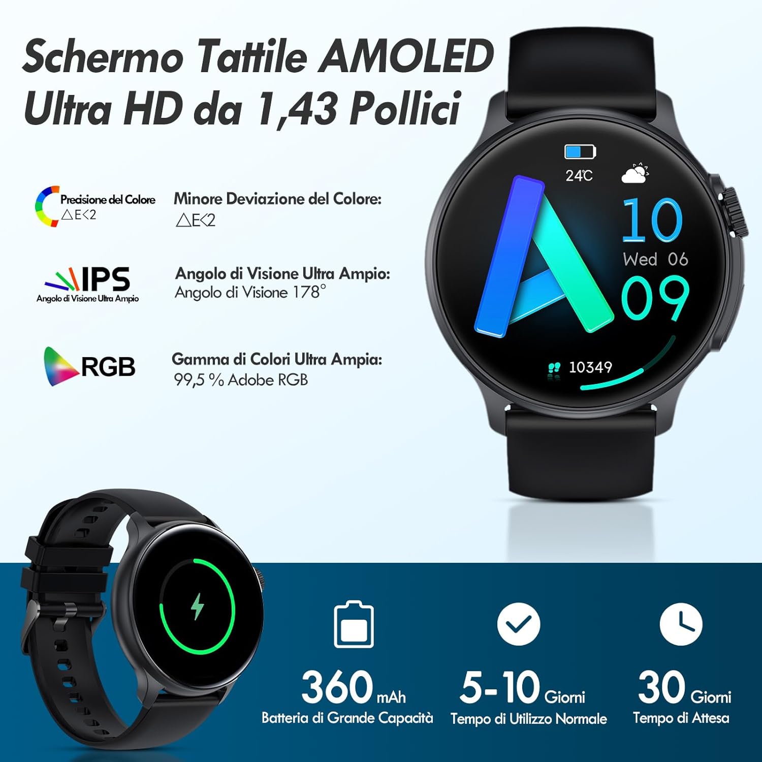 AVUMDA Smartwatch Orologio Uomo Donna Chiamata, 1.43 AMOLED Smart Watch Sportive Impermeabile con Contapassi Cardiofrequenzimetro SpO2 Sonno Notifiche Messaggi per iOS Android