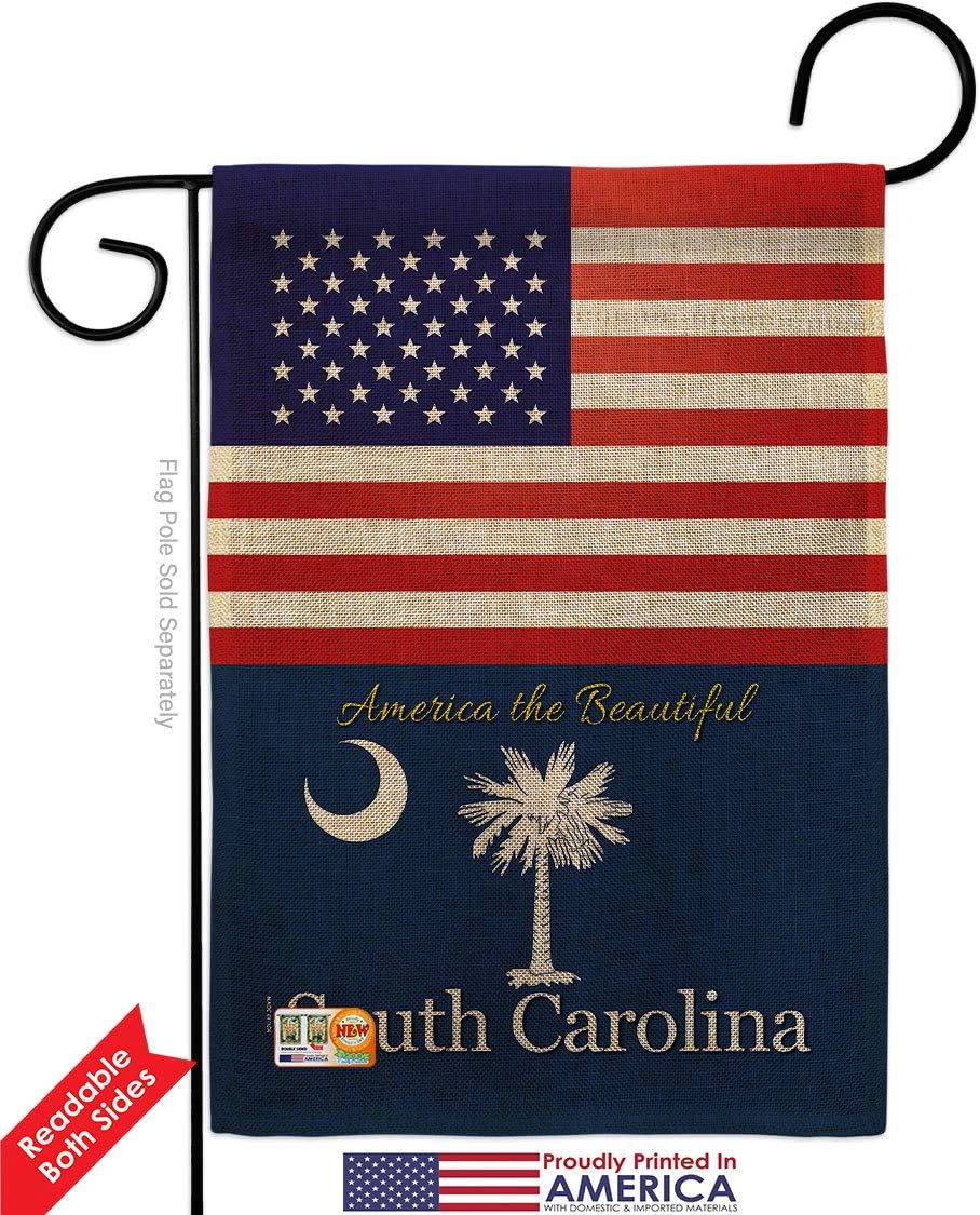 US South Carolina Burlap Garden Flag Set Wall Holder Regional USA American Territories Republic Country Particular Area Small Decorative Gift Yard House Banner Double-Sided Made In 13 X 18.5