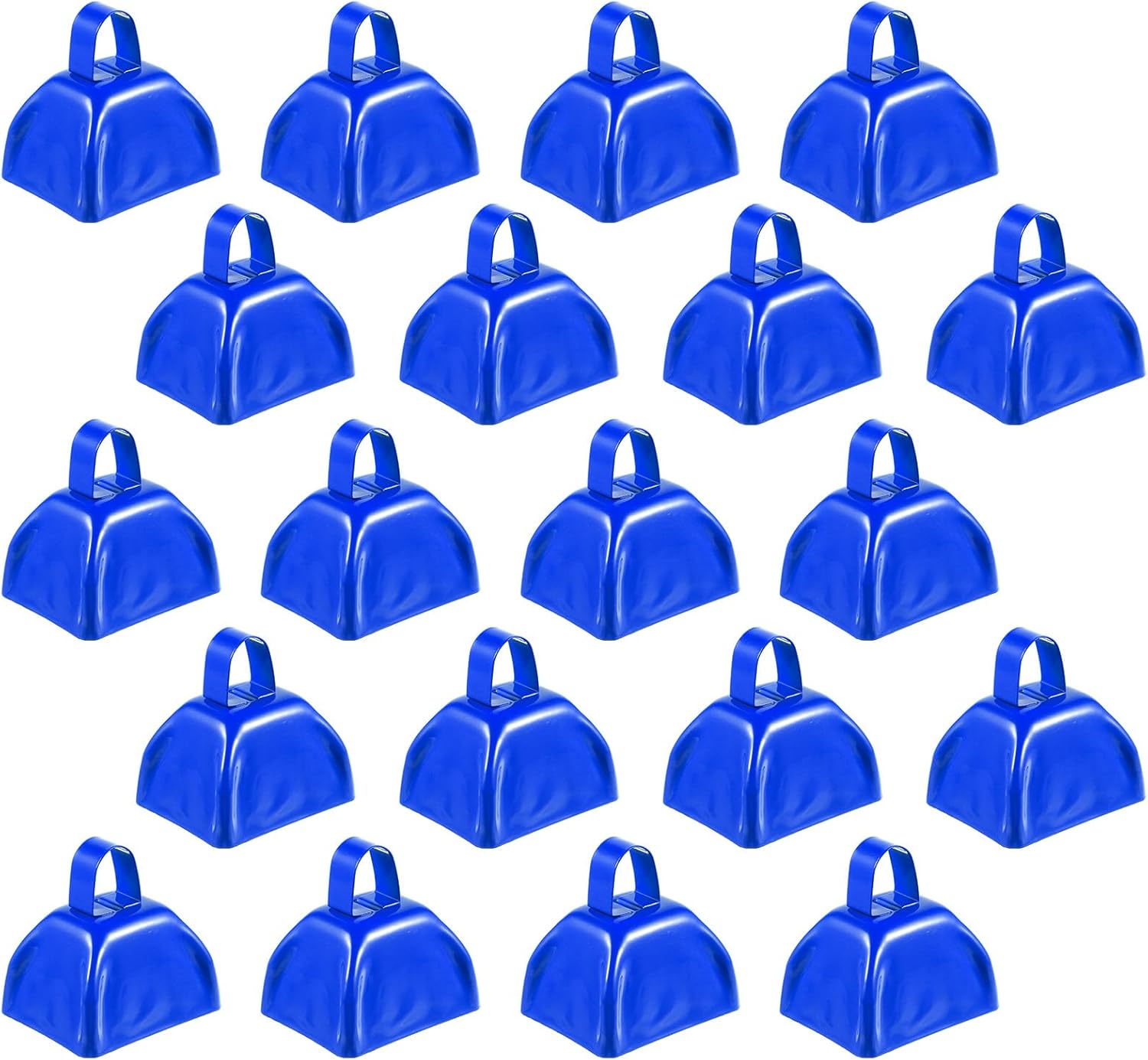 24 Pcs Metal Cowbell with Handle Cow Bells Noise Makers for Sporting Events Small Loud Noisemaker Cow Bell for Wedding Cheering Football Games, (3 x 2.8 x 2.5,blue)