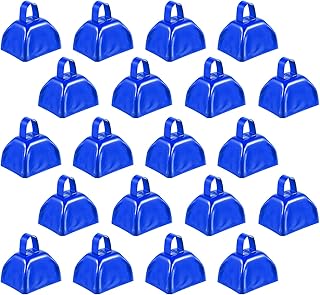 24 Pcs Metal Cowbell with Handle Cow Bells Noise Makers for Sporting Events Small Loud Noisemaker Cow Bell for Wedding Cheering Football Games, (3 x 2.8 x 2.5,blue)