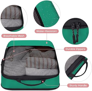SDGFUI 4 Set/6 Set/8 Set Compression Packing Cubes for Travel, Travel Luggage Cubes Compression, Green, 4 Set