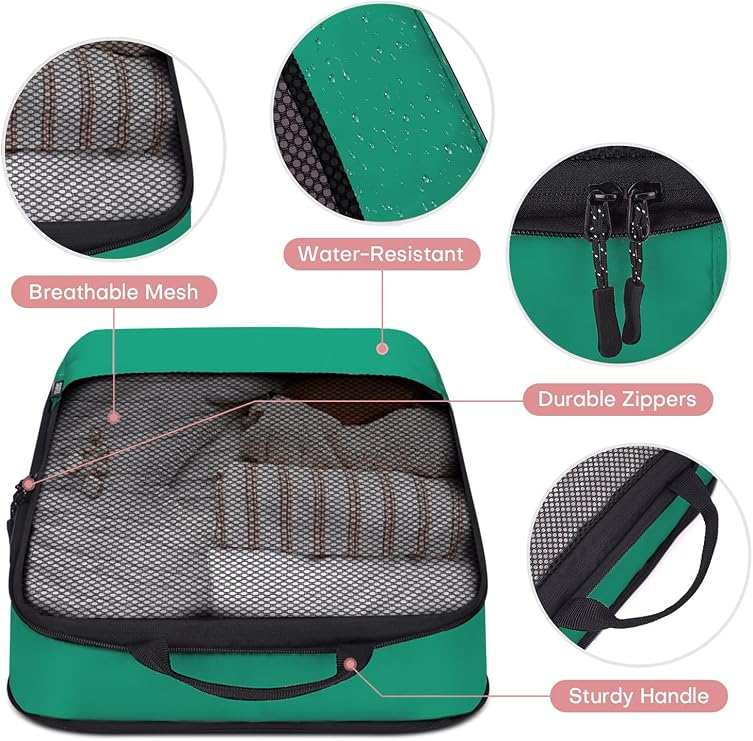 SDGFUI 4 Set/6 Set/8 Set Compression Packing Cubes for Travel, Travel Luggage Cubes Compression, Green, 4 Set