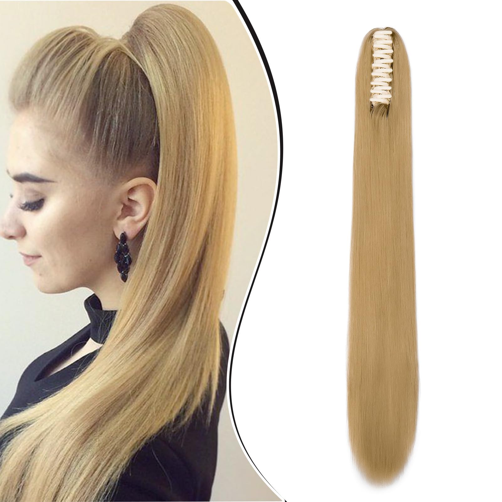 Dcbaboo 22inch Claw Clip in Ponytail Hair Extensions Long Straight Ponytail Extension Synthetic Pony tails Natural Wave One Piece Hairpiece Fake Ponytail for Women Dark Blonde