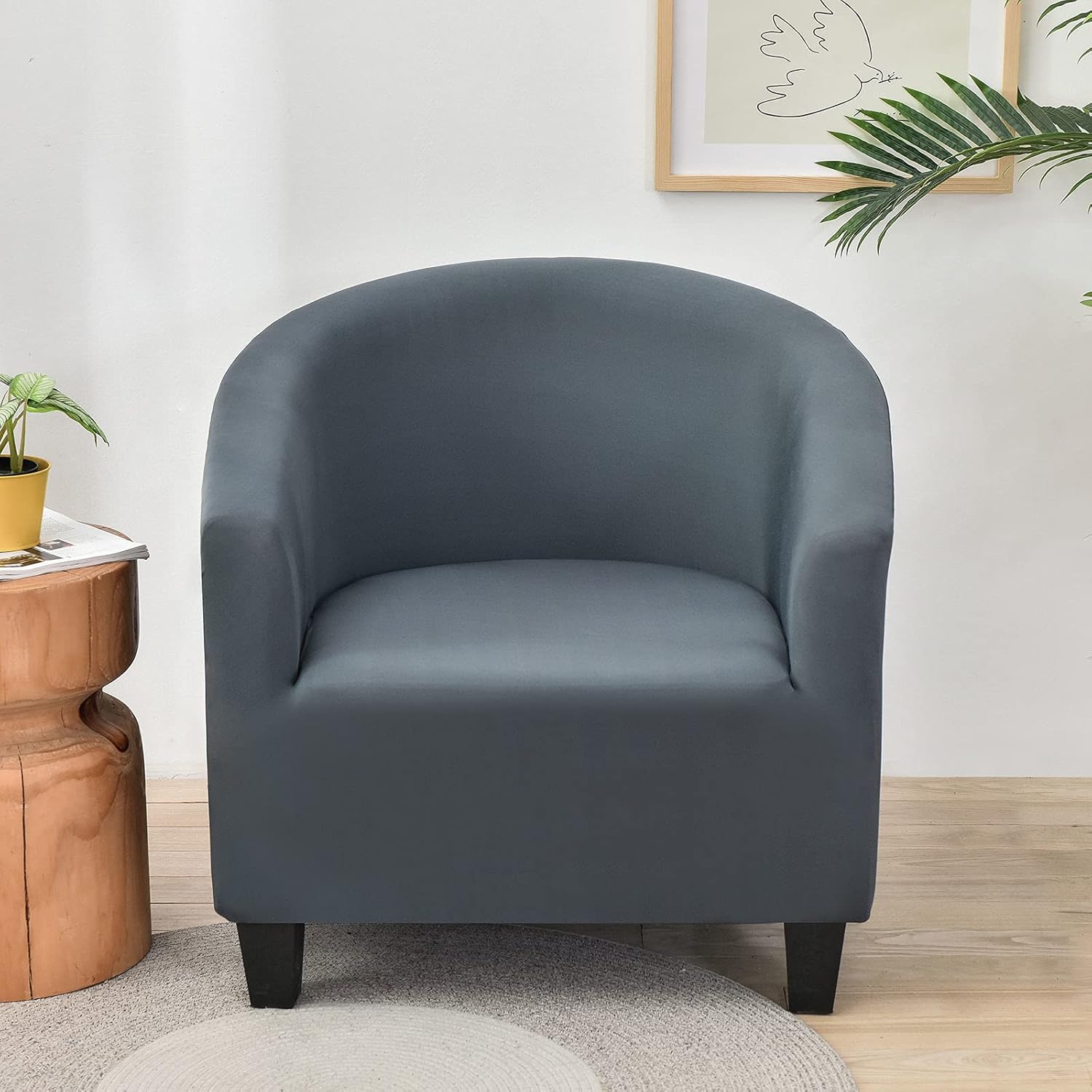 Stretch Club Chair Slipcover, Spandex Tub Chair Cover Non Slip Elastic Club Chair Cover Armchair Chair Slipcovers Sofa Cover Removable Washable for Kids Living Room-Grey Blue-Club Chair