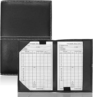 FINGER TEN Golf Scorecard Holder Leather Yardage Books Cover Lucky Clover with 2 Free Pencil Value Pack Deluxe Pocket Score Card Covers Gift for Men Women Golfer