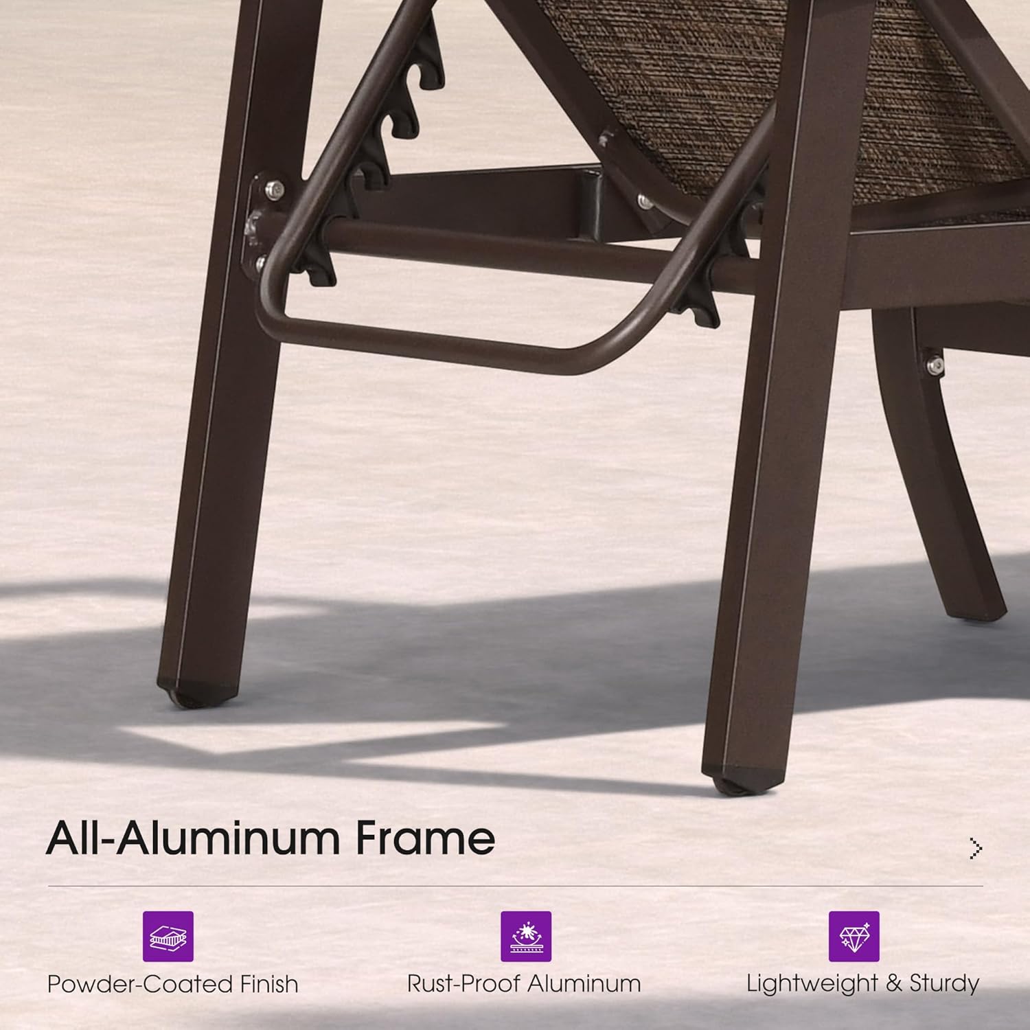 PURPLE LEAF Outdoor Chaise Lounge Chair Set of 3 Patio Pool Lounger Aluminum Chairs with Side Table and Wheels Adjustable Tanning Recliner with Armrests for Outside Backyard Deck Beach, Brown