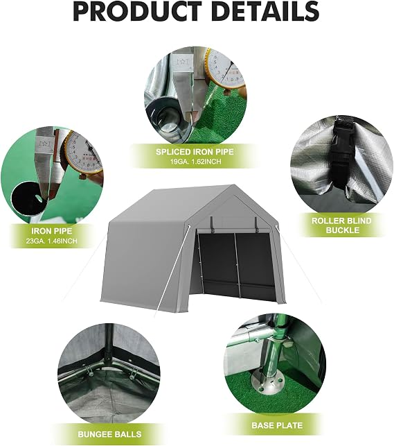 Garden Storage Shed Tent, 3M*3M Outdoor Shelter with Vents & Roll-Up Zipper Door, Waterproof Anti-UV Portable Garage with Metal Frame, Carport for Motorcycle, Bike, Garden Storage, Firewood