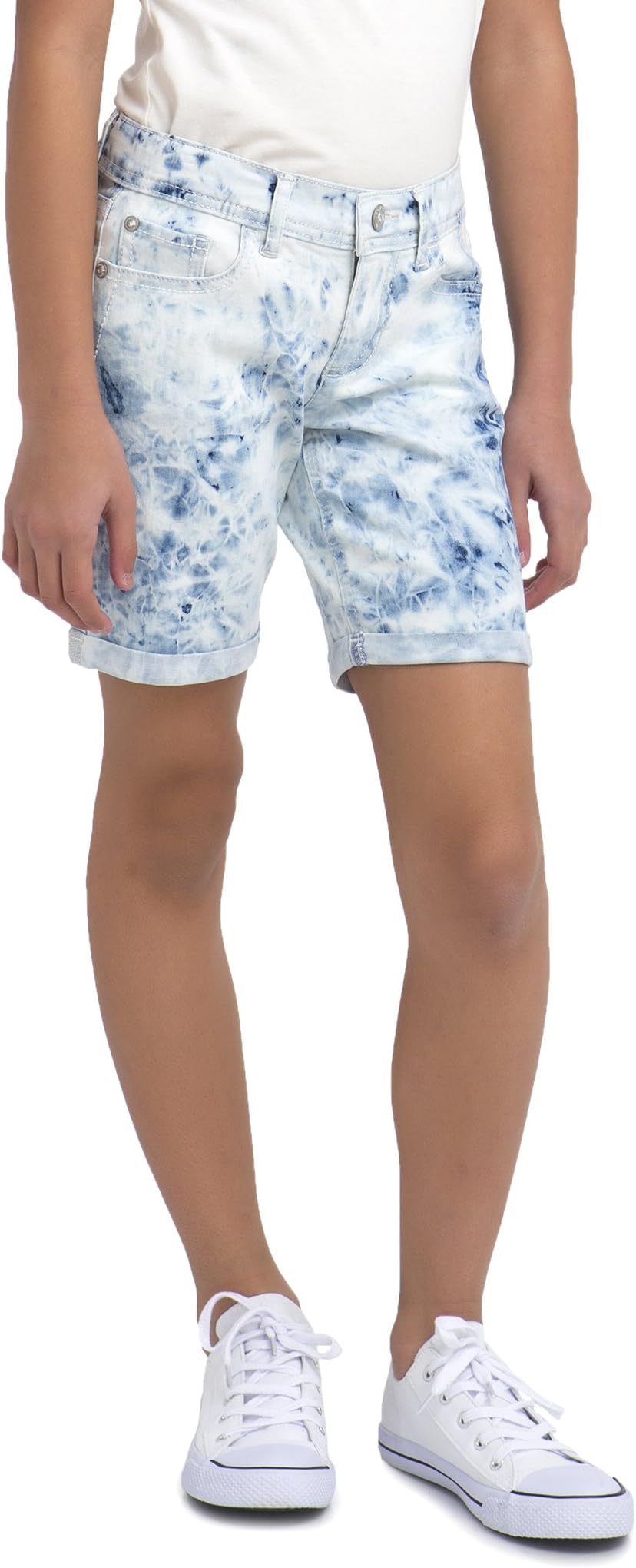 JordacheGirls' Tie-Dye Wash Bermuda Denim Short with Adjustable Waist (Tye-Dye Blue Gray, Size 5)