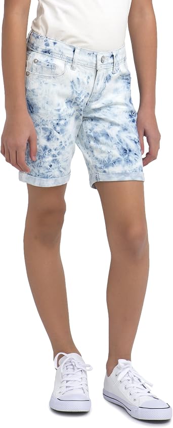 Jordache Girls Tie-Dye Wash Bermuda Denim Short with Adjustable Waist Tye-Dye Blue Gray, Size 5