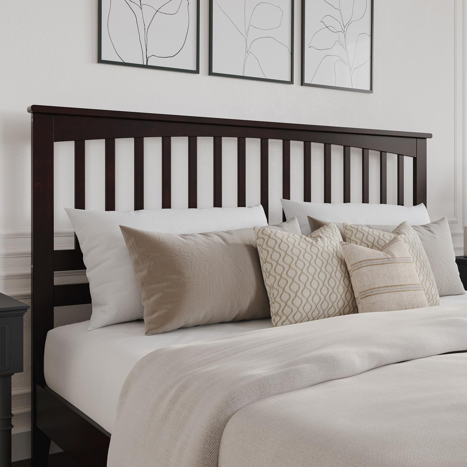 HomeStock Solid Wood Headboard with Charging Station Bedroom Furniture King/Espresso