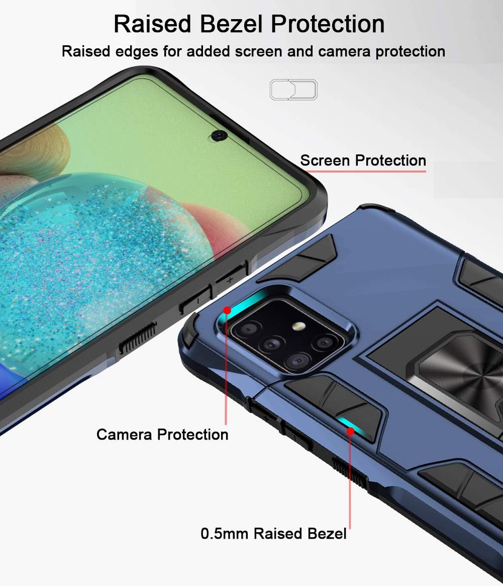 Dahkoiz Case for Samsung Galaxy A71 5G Case with Tempered Glass Screen Protector[2 Pack],Rugged Ring Grip Kickstand Cover Military Grade Drop Protection Phone Cases for Samsung Galaxy A71 5G,Blue