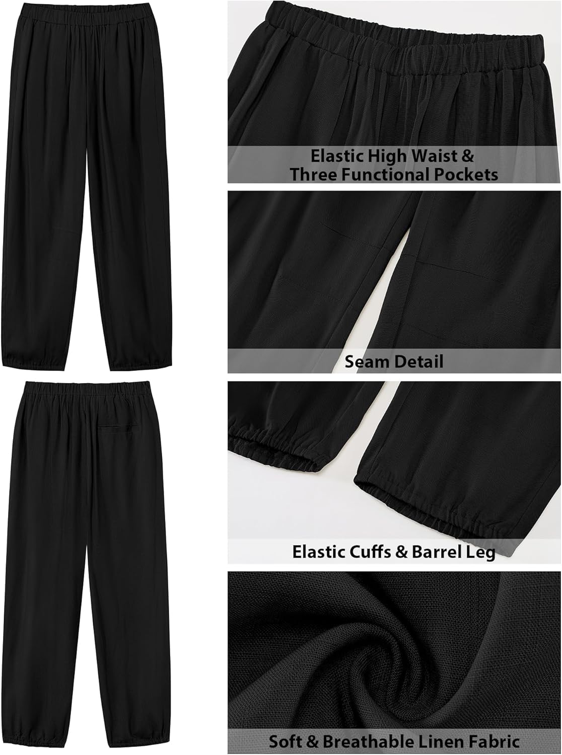 GRAPENT Capri Pants for Women Linen Barrel High Waisted Pull On Elastic Waist Casual Summer Capris Beach Vacation Pants - Image 6