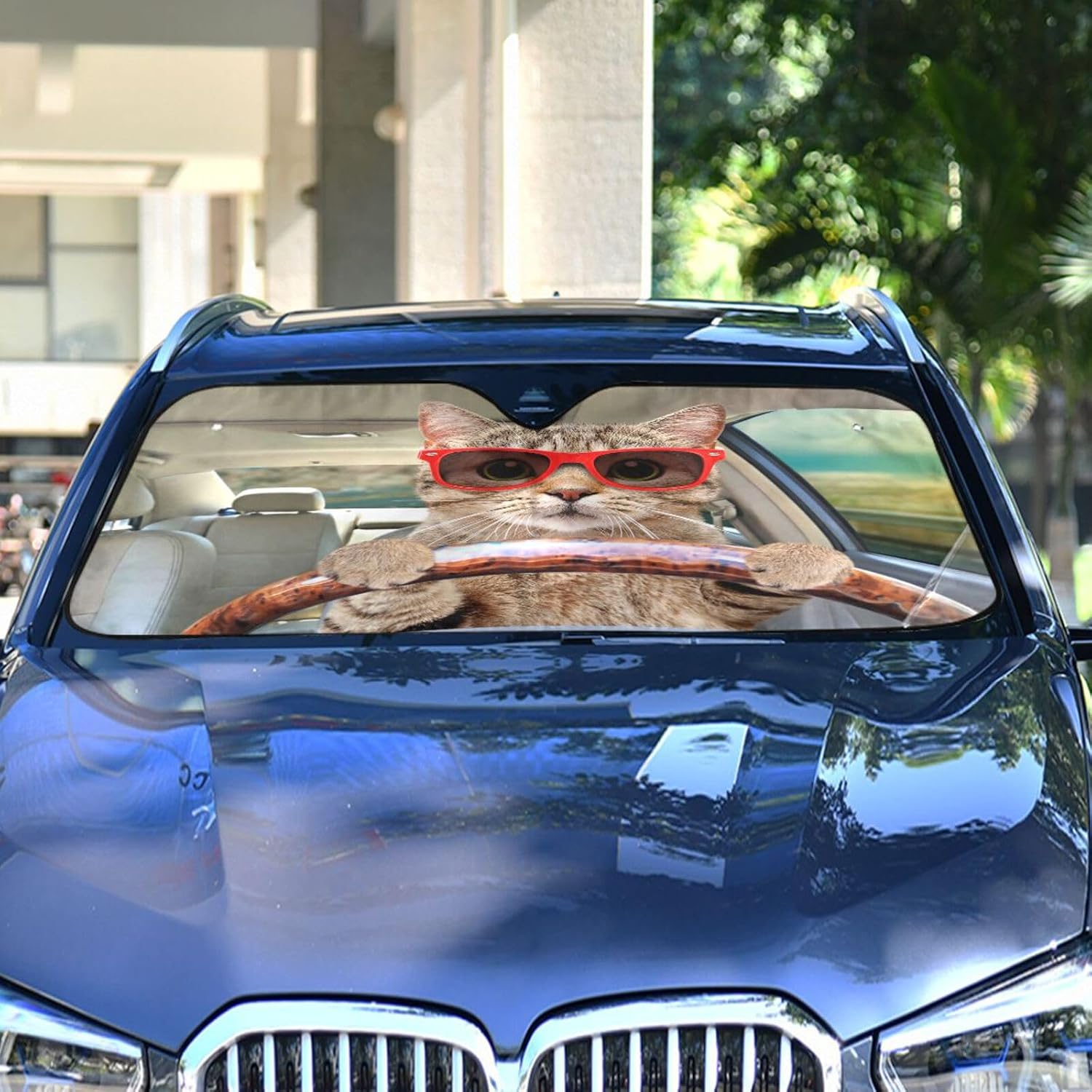 Fun Cute Cat Driving Car Windshield Sun Shade Foldable UV Ray Sun Visor Protector Sunshade to Keep Your Vehicle Cool (53" x 23.5") image 2