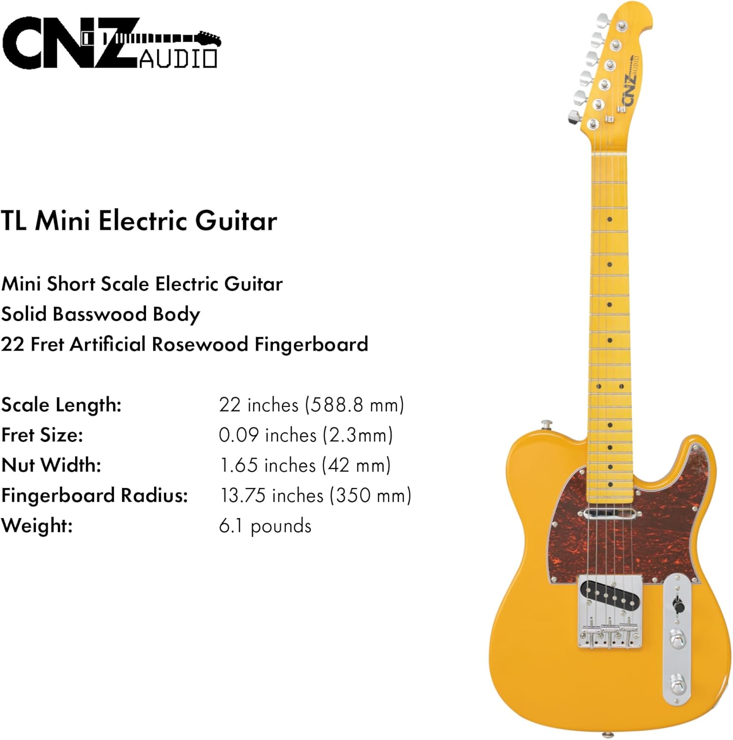 TL Mini Electric Guitar - Surf Green Finish, White Pickguard, 3/4 Short Scale, 7/8 Size Guitar, 2 Single Coil Pickups, C Shaped Maple Neck, Natural Maple Fingerboard, Classic Look & Feel