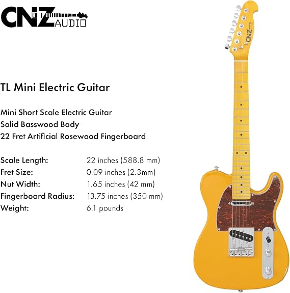 TL Mini Electric Guitar - Surf Green Finish, White Pickguard, 3/4 Short Scale, 7/8 Size Guitar, 2 Single Coil Pickups, C Shaped Maple Neck, Natural Maple Fingerboard, Classic Look & Feel