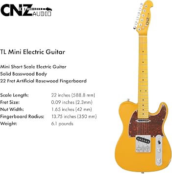 TL Mini Electric Guitar - Surf Green Finish, White Pickguard, 3/4 Short Scale, 7/8 Size Guitar, 2 Single Coil Pickups, C Shaped Maple Neck, Natural Maple Fingerboard, Classic Look & Feel