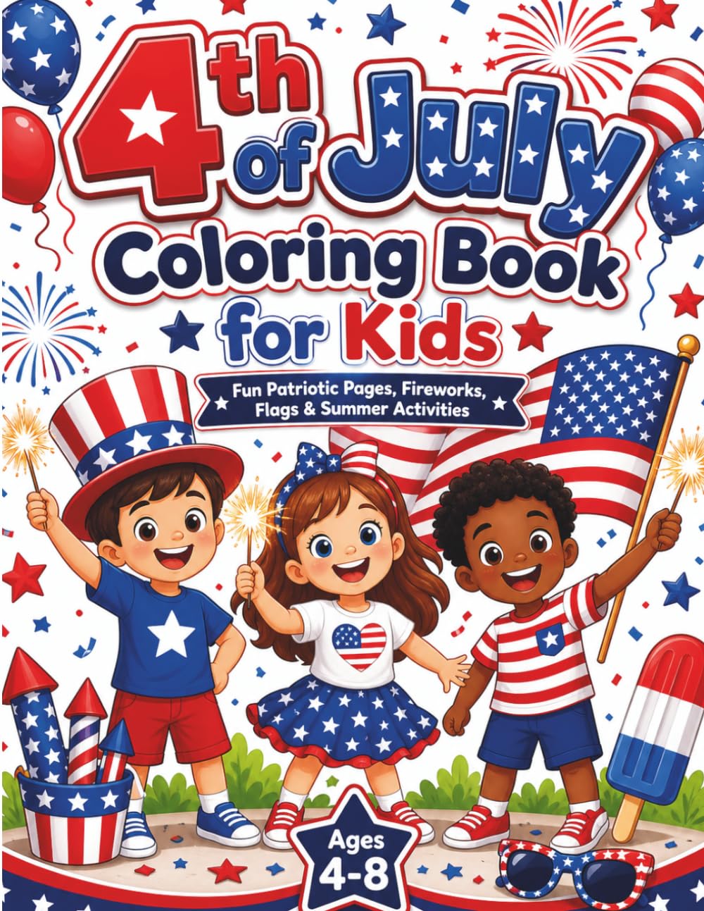 4th of July Coloring Book for Kids: Fun Patriotic Pages, Fireworks, Flags & Summer Activities (Ages 4–8)