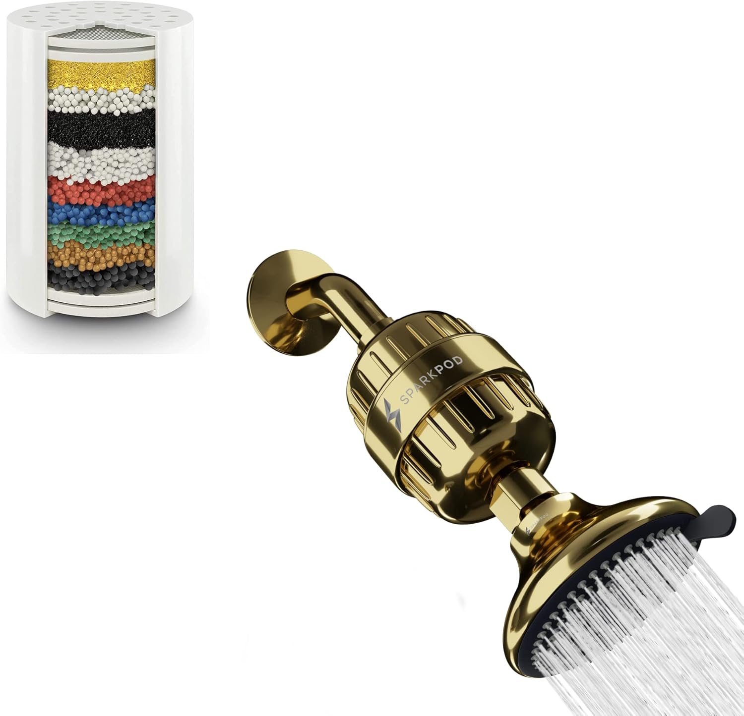 SparkPod High Pressure Shower Filter Head + High Output Shower Filter