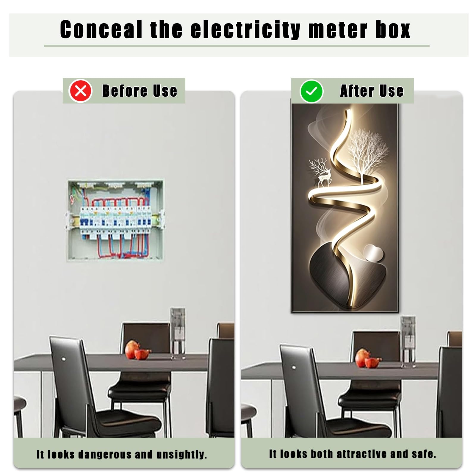 Tapa Cuadro Electrico Vertical,Modernas Tapa Contador Luz De Pared,Grande Cubierta Oculta Para Caja De Interruptores De Medidor Para El Hogar,Cubre Cuadro Electrico(R,40cm*60cm(15.7 * 23.6IN))