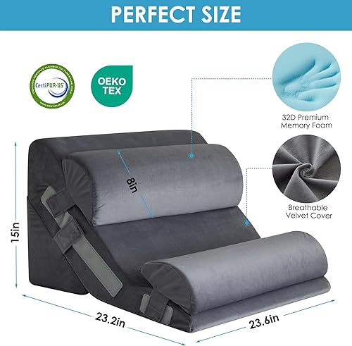 Miniatura 4 de 4 almohadas de cuña para cabecero, almohada de cuña ajustable para apnea del sueño, juego de cuña triangular de 23 pulgadas de ancho para después de