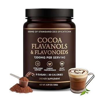 High Flavanol Cacao Powder 1200mg per Serving with Cocoa Flavanols & 600mg Epicatechin, Boosts Circulation, Nitric Oxide, Energy and Heart Health - 150g