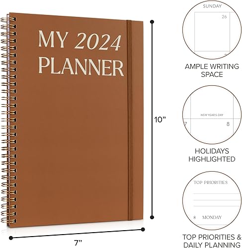Miniatura 7 de Agenda diaria simplificada 2024  Hermoso planificador diario de 7 x 10 pulgadas para mujeres u hombres con hojas semanales y mensuales para una