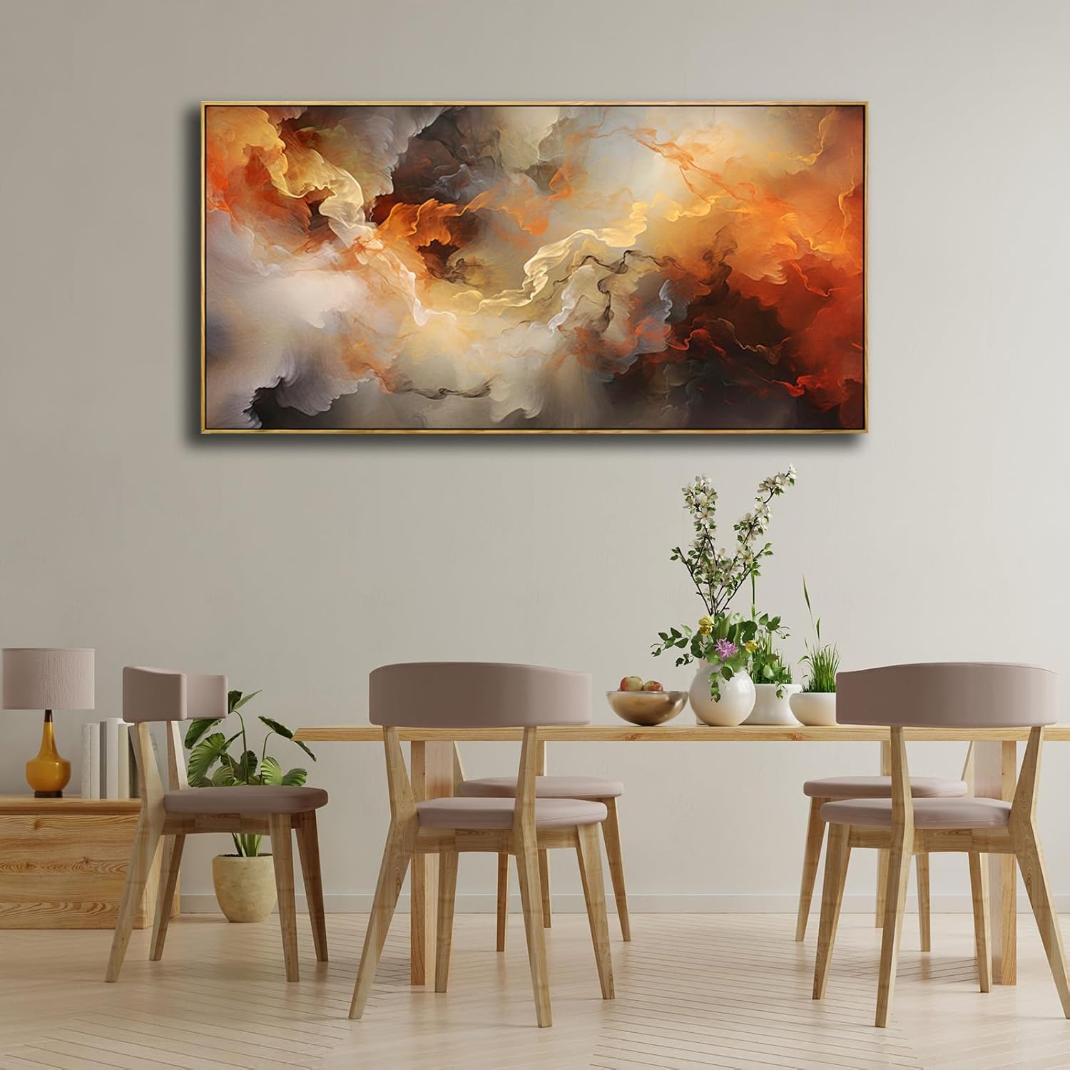 VHMING Abstract Wall Art Framed Ready to Hang Home Decor Orange White Artwork Wall Art Prints Canvas Painting Large Size for Living Room Bedroom Office Decoration 30x60