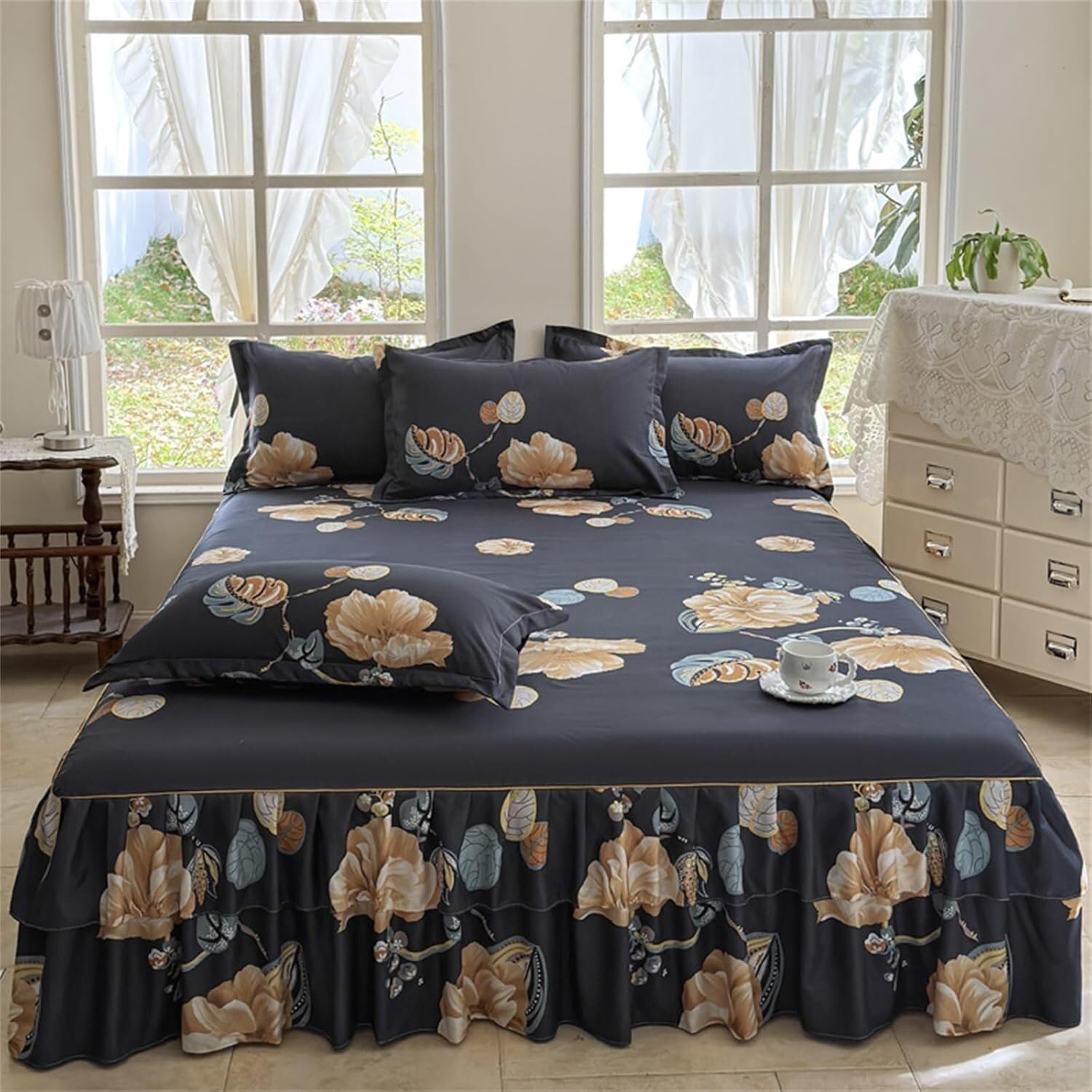 Jupe de lit matelassée anti-plis en microfibre douce vintage