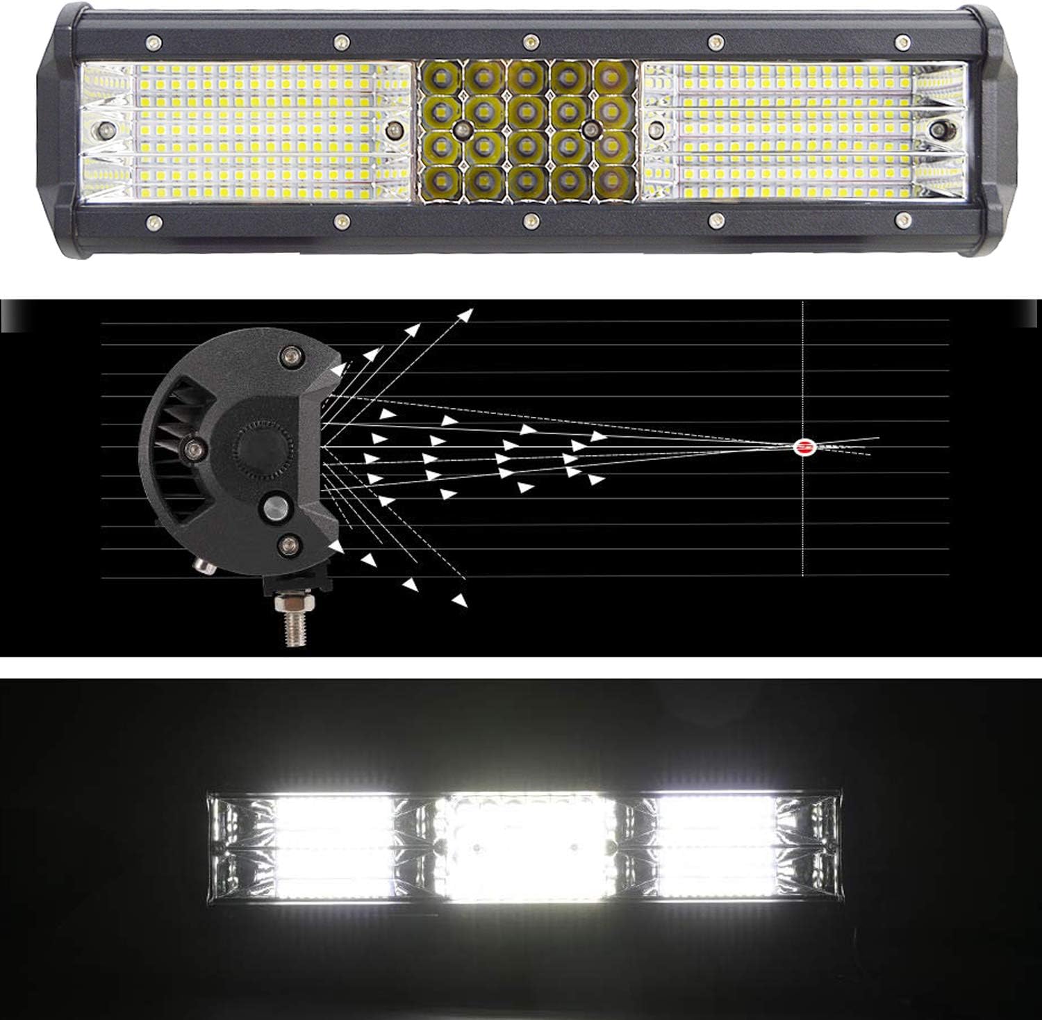 Willpower 12 inch 330W 4 Row LED Light Bar Work Light Spot Flood Beam 12V 24V for Vehicle Trucks Tractor 4X4 Boat Off Road Auto Fog Driving Lamp, Waterproof IP67