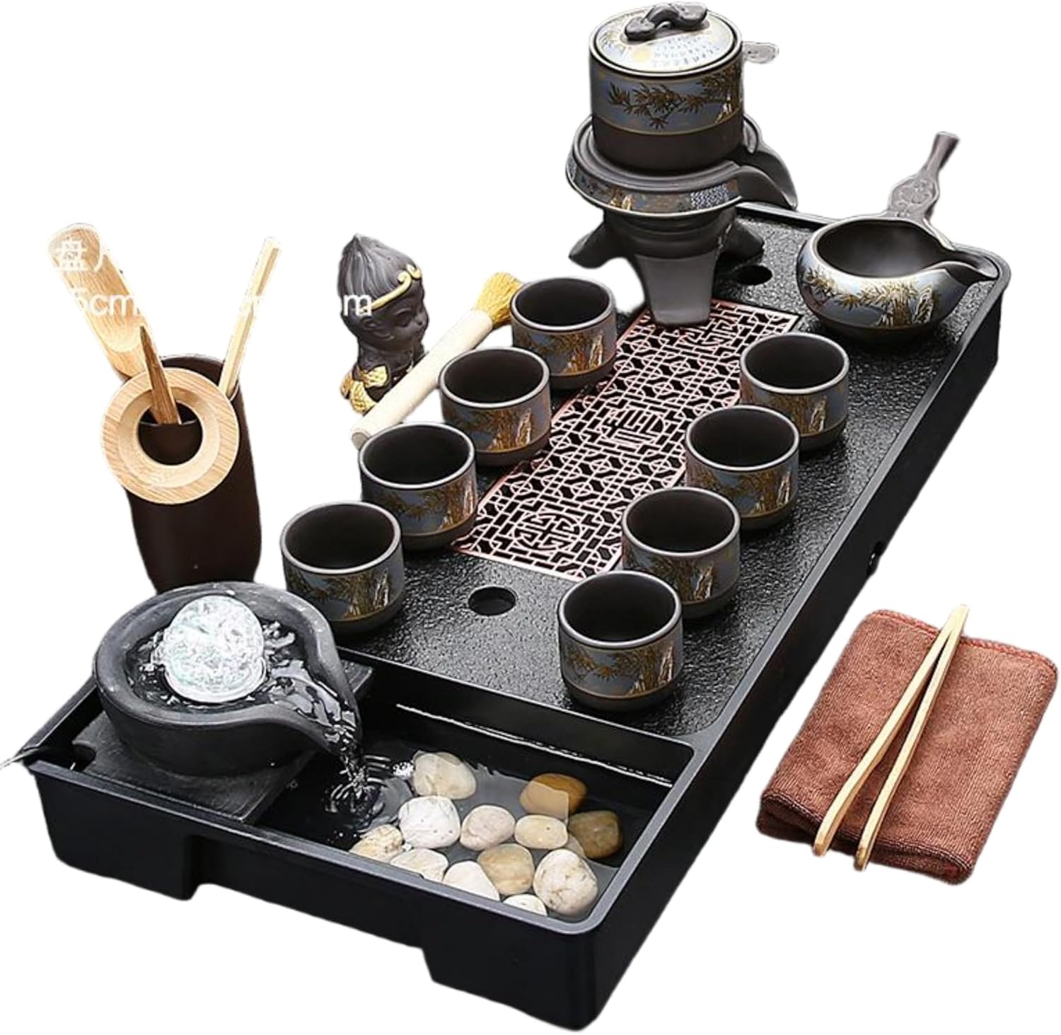 MOYEE 汝窑 Chinese Gongfu Tea Set,Home,Gifting and Office 套装流水茶盘 Chinese Gongfu Tea Tray 陶瓷茶壶整套茶杯高档家用喝茶中式茶海 A70