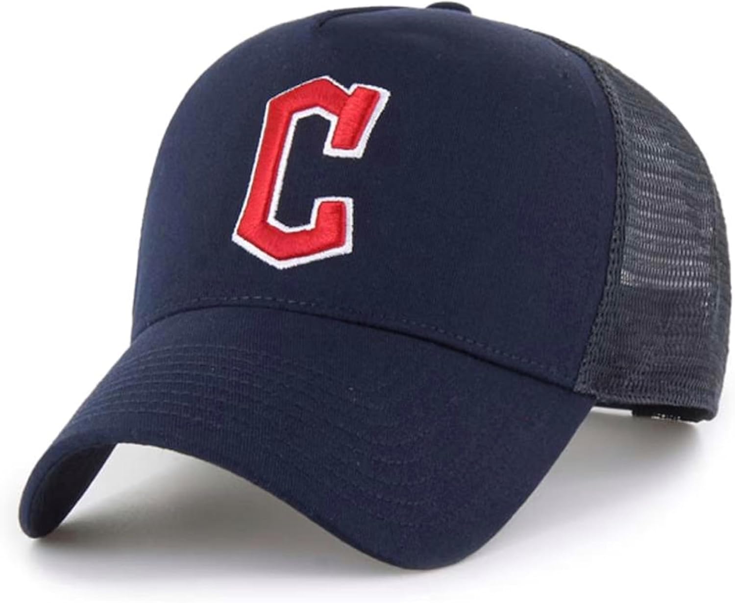 Officially Licensed Cleveland Baseball Navy Mesh Trucker Hat Classic Primary Home Team Logo Embroidered Structured MVP Snapback Blue/White Sports Cap