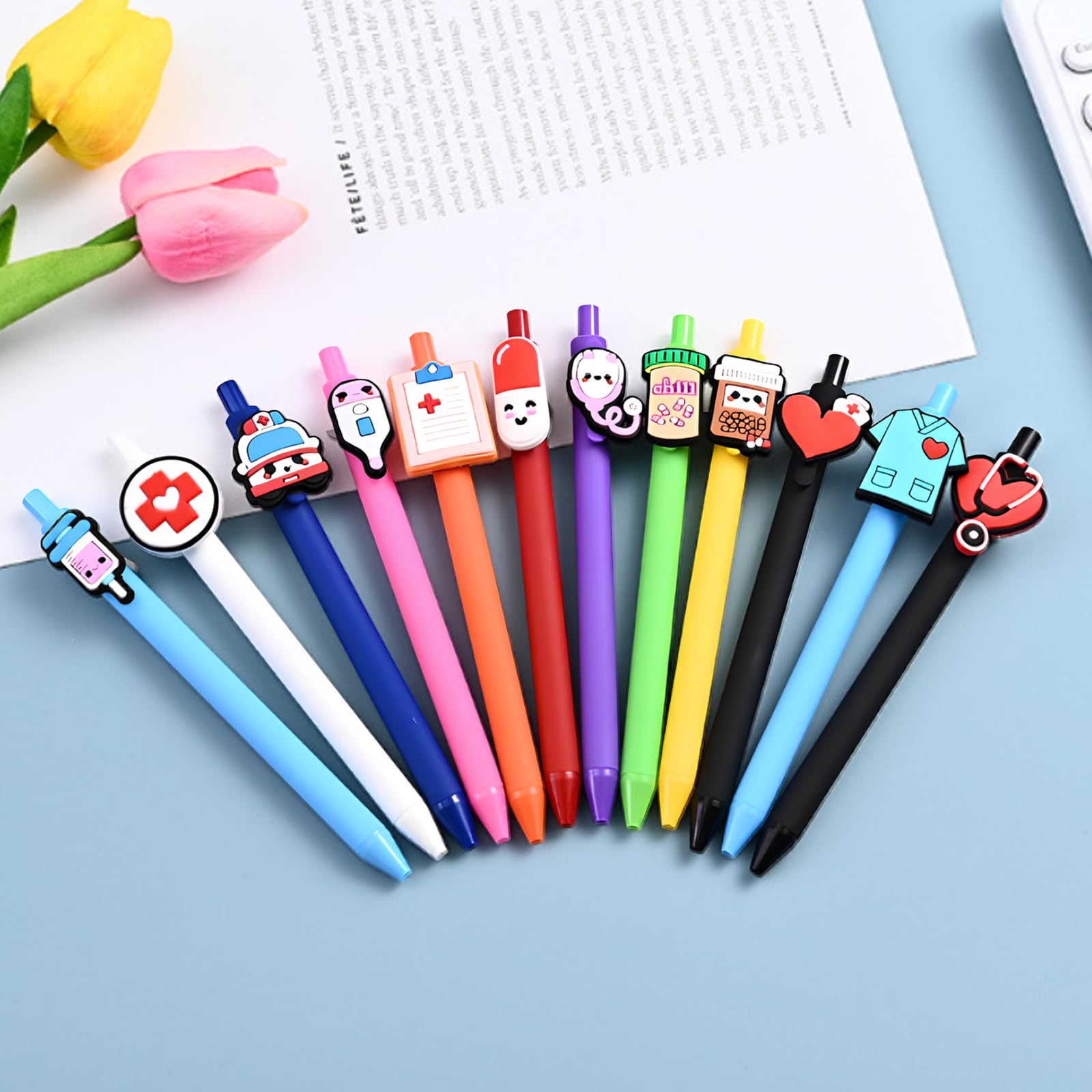 Duronge 12 Pcs Ballpoint Pens, Cute Nurse Ballpoint Pens Black Ink, Nice Pen for Writing Colorful Funny Ballpoint Pen, 0.5mm - Image 4