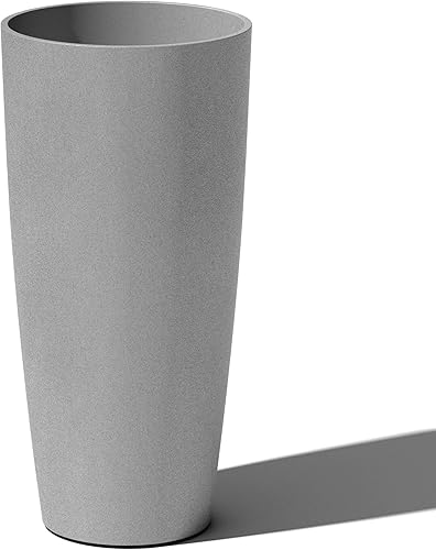 Veradek Serie Mason Vega - Maceta redonda alta para interior o exterior de porchepatio Hecha de compuesto de plástico-piedra con agujeros de