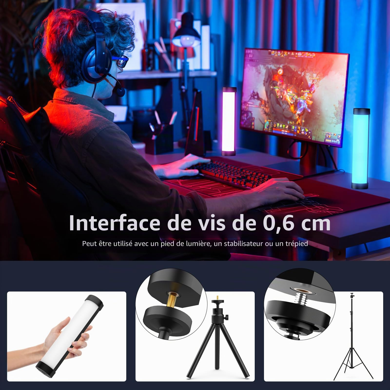 LUXCEO Eclairage Video LED,Bâton Lumineux LED RVB 3000 K/6000 K,Lumiere Photo RVB avec Batterie de 2000 mAh,CRI95+,Lumière de Photographie Portable pour Photographie Youtube,TikTok Video Vlog