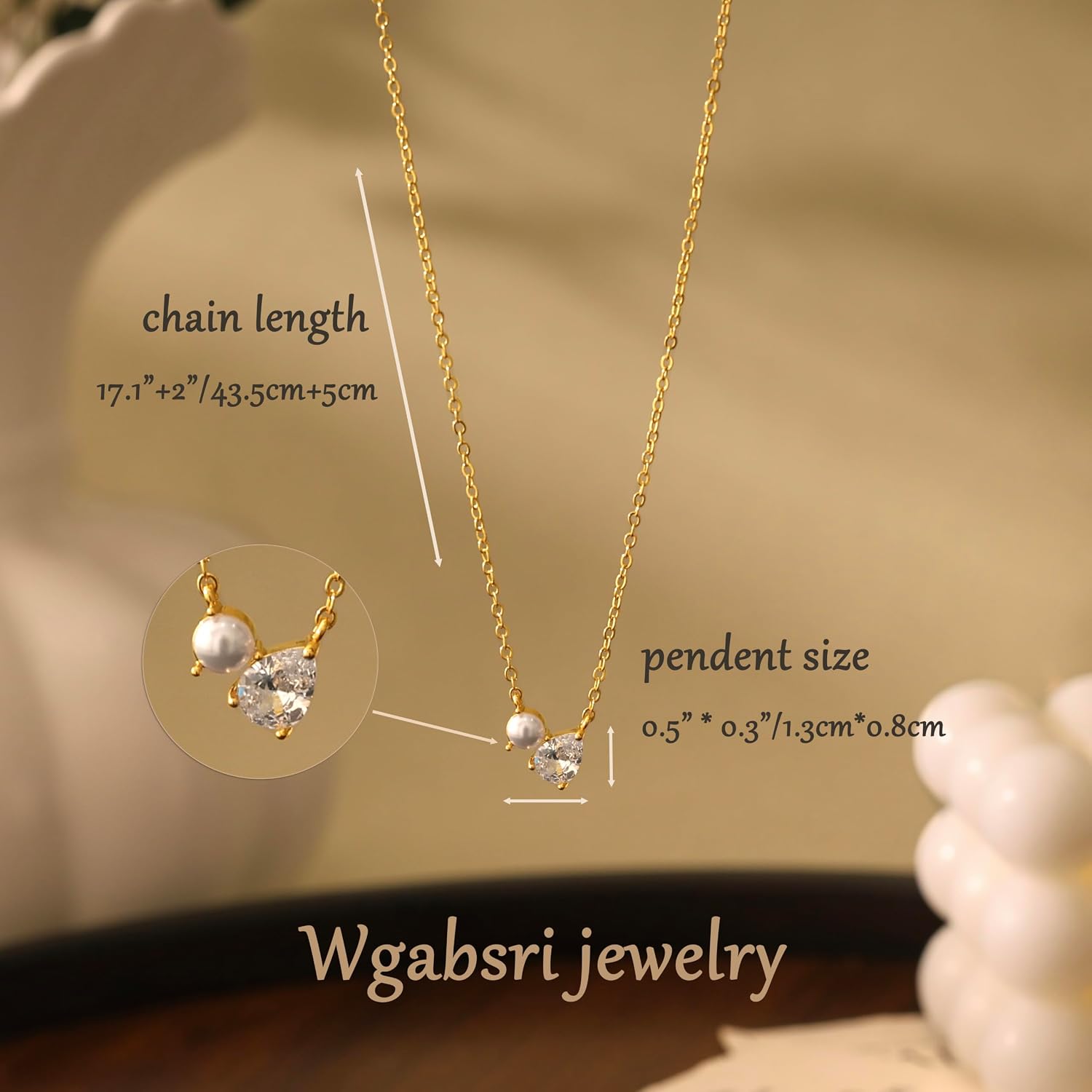 Dainty Gold Necklace for Women, 14K Gold Plated CZ Pendant Necklace