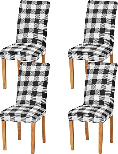 Miniatura 2 de xigua Buffalo - Juego de 2 fundas elásticas para sillas de comedor a cuadros, extraíbles y lavables, fundas protectoras para sillas de comedor,