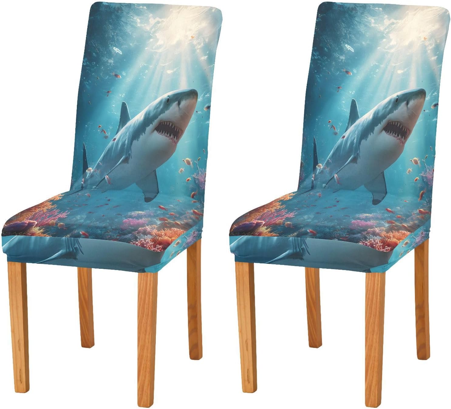 ALAZA Chair Covers for Dining Room, Shark Coral Stretch Chair Cover Sets Chair Protector Removable Washable for Ktichen Restaurant Hotel