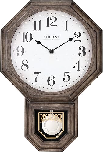 CLXEAST Reloj de pared de péndulo, reloj de pared grande regulador de casa escolar para decoración de sala de estar, plástico acabado de roble gris