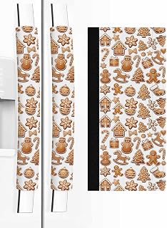 Christmas Refrigerator Door Handle Cover Gingerbread Xmas Tree Dishwasher Microwave Oven Fridge Stove Handles Snowflake Candy Cane Winter Fridge Protector Kitchen Appliance Decor 2 PCS