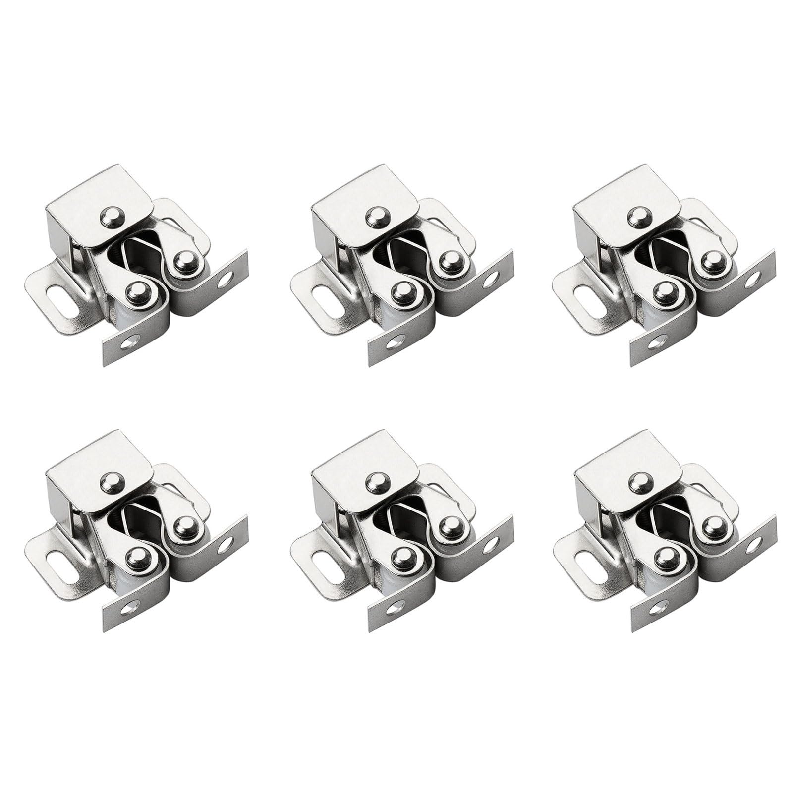 6Pcs Galvanized Double Ball Roller Catch, Cabinet Door Latches Catchers for Closet Cupboard Hardware, Furniture Doors(Nickel Plating)