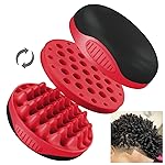 WTTORDE Silicone Curly Hair Brush, Twist Wave Tool with Big and Small Holes for Afro Curls, Two-Sided Use for Men, Women, Boys, and Girls, Red, 1 Pcs